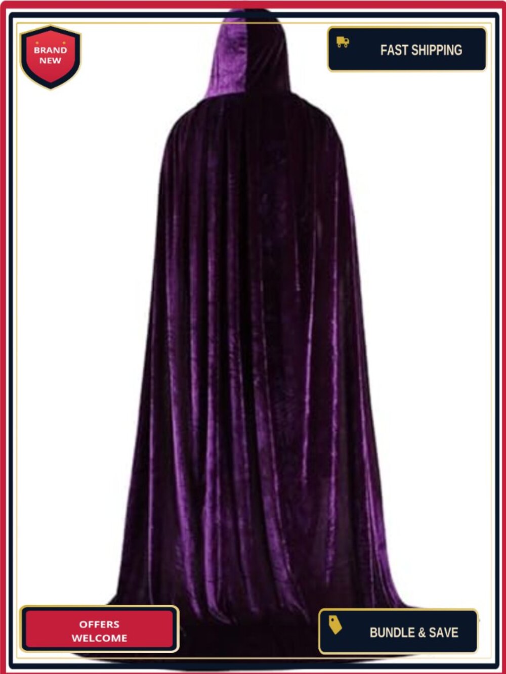 Velvet Hooded Cloak Cape Cosplay Costume Robe Halloween - Picture 2 of 6